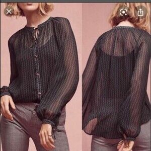 Anthropologie Maeve Della Sheer Chevron Blouse Size Medium